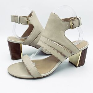 Adrienne Vittadini Pilly‎ Cream Leather Block Heel Sandals 9